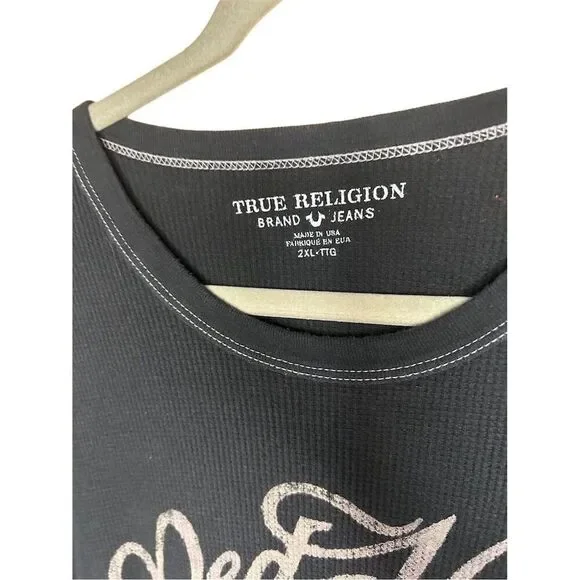 True Religion Men's 2XL Black Thermal Long Sleeve Graphic T-Shirt Boxing Theme - Picture 3 of 4